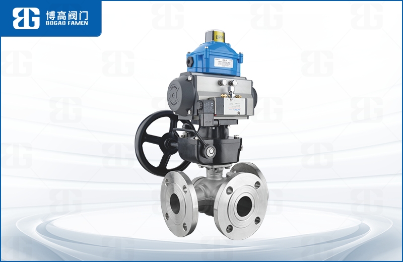 氣動(dòng)三通法蘭(lan)球閥